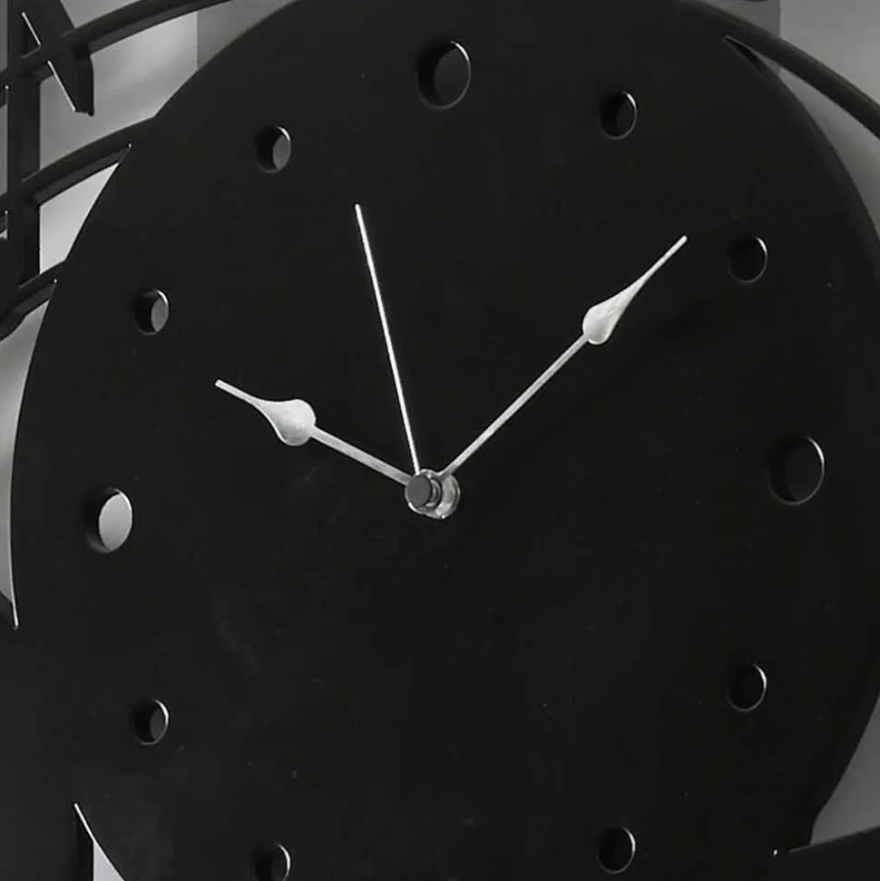 Orologio da Parete Nero Rotondo di Design Moderno in Legno Decorato - Musica