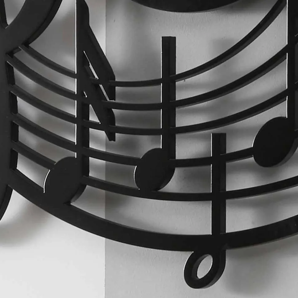Orologio da Parete Nero Rotondo di Design Moderno in Legno Decorato - Musica