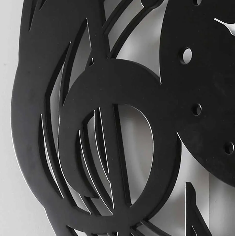 Orologio da Parete Nero Rotondo di Design Moderno in Legno Decorato - Musica