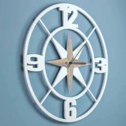 Orologio Grande a Parete Design in Legno Bianco e Marrone Shabby - Cardine