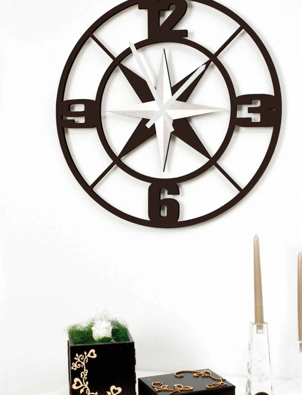 Orologio Grande a Parete Design in Legno Bianco e Marrone Shabby - Cardine
