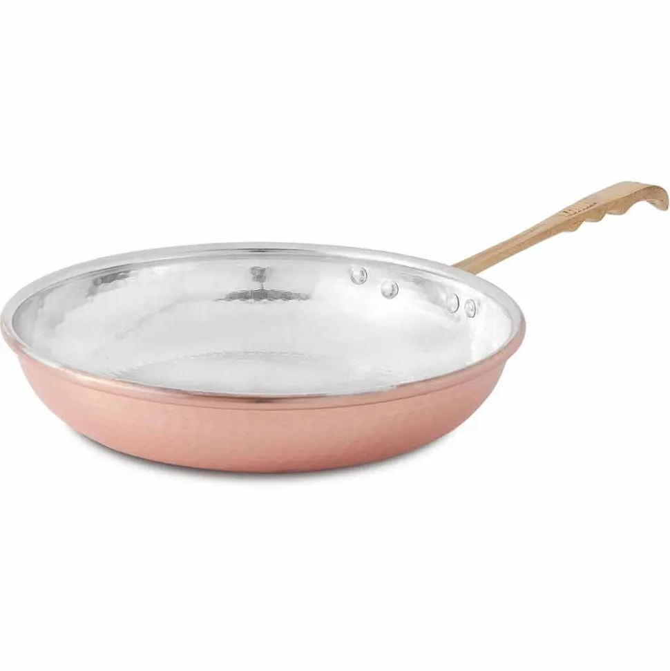 Padella Tonda in Rame Stagnato a Mano con Manico e Coperchio 24 cm - Gianluigi