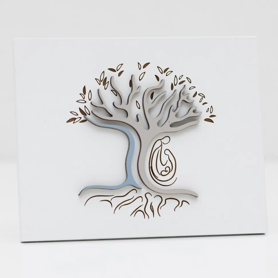 Pannello Bianco Inciso a Laser con Albero e Famiglia Made in Italy - Helga
