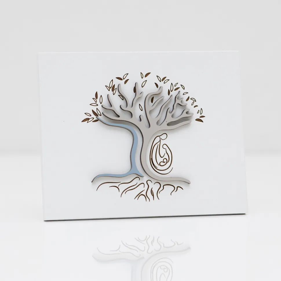 Pannello Bianco Inciso a Laser con Albero e Famiglia Made in Italy - Helga