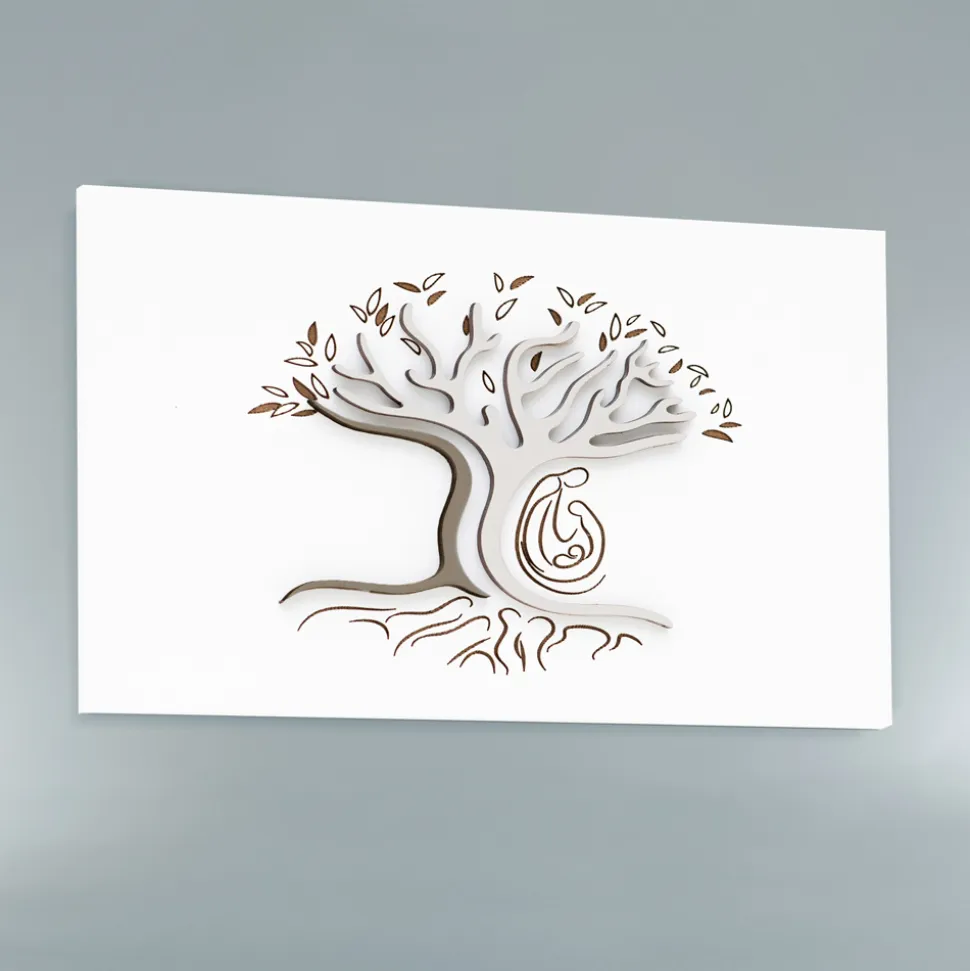 Pannello Bianco Inciso a Laser con Albero e Famiglia Made in Italy - Helga