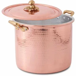 Pentola Alta in Rame Stagnato a Mano con Manici e Coperchio 28 cm - Mariarita