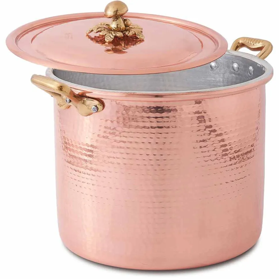 Pentola Alta in Rame Stagnato a Mano con Manici e Coperchio 28 cm - Mariarita
