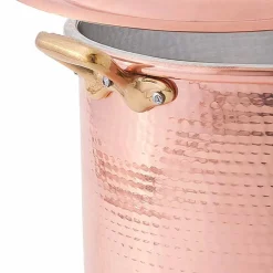 Pentola Alta in Rame Stagnato a Mano con Manici e Coperchio 24 cm - Mariarita