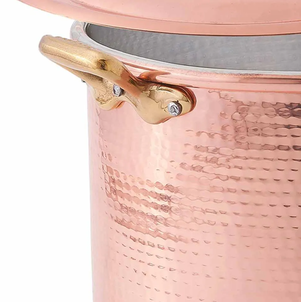 Pentola Alta in Rame Stagnato a Mano con Manici e Coperchio 24 cm - Mariarita