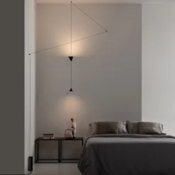 Piantana a Filo in Alluminio Nero e Doppio Cono Design Minimale - Mercado