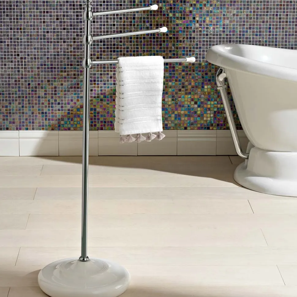 Piantana Porta Asciugamani Vintage a 3 Bracci in Ottone e Ceramica – Lione
