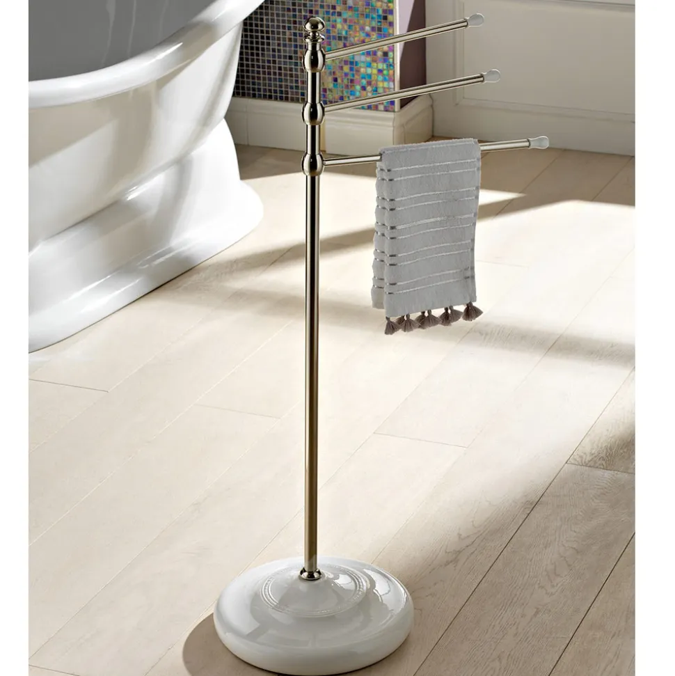 Piantana Porta Asciugamani Vintage a 3 Bracci in Ottone e Ceramica – Lione