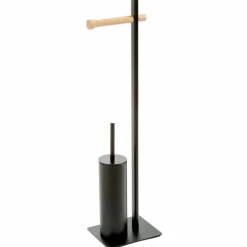 Piantana porta scopino e carta di design in metallo e legno Zelbio