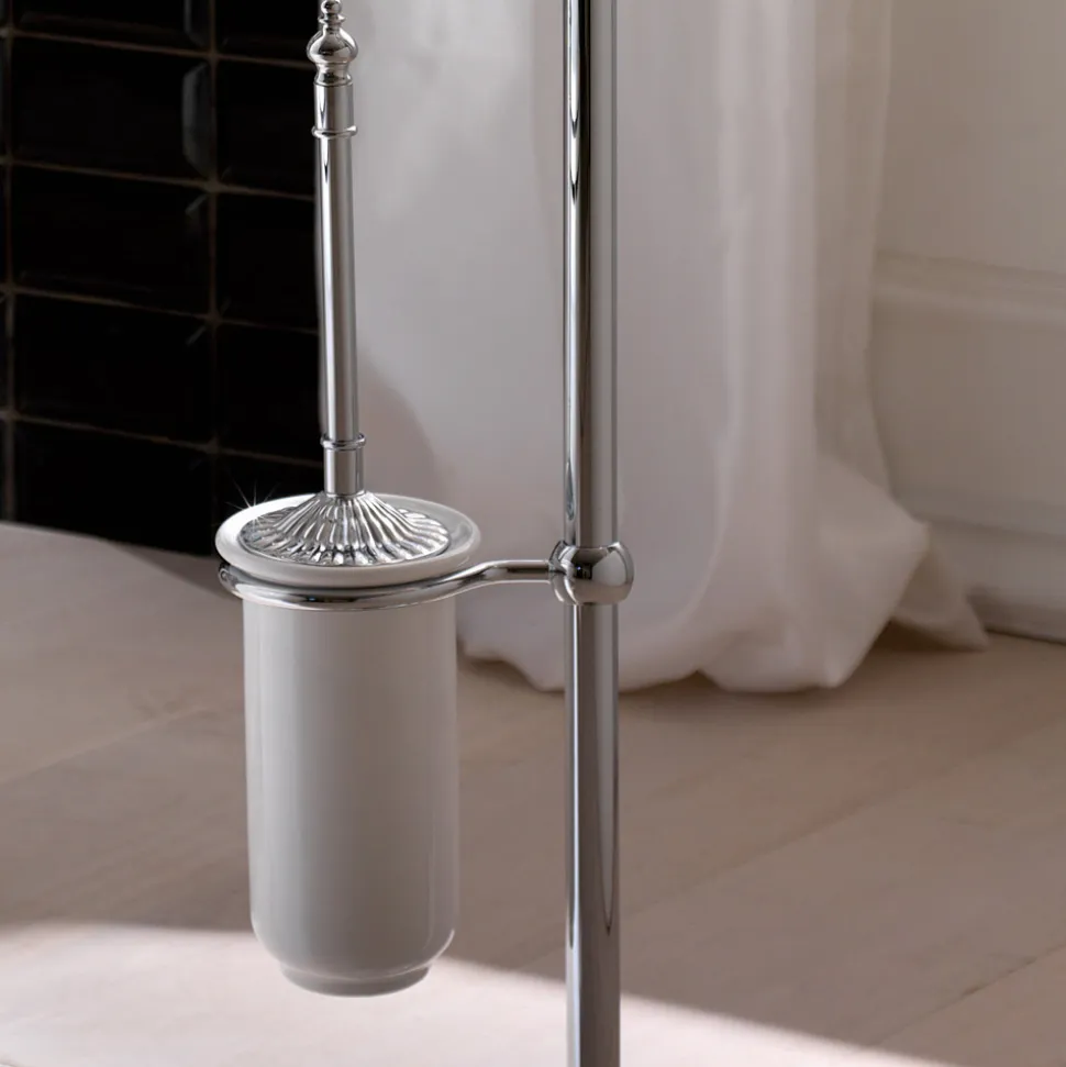 Piantana Terra Vintage con Portacarta e Portascopino in Ottone e Ceramica – Caen
