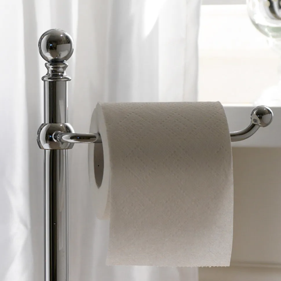 Piantana Terra Vintage con Portacarta e Portascopino in Ottone e Ceramica – Caen