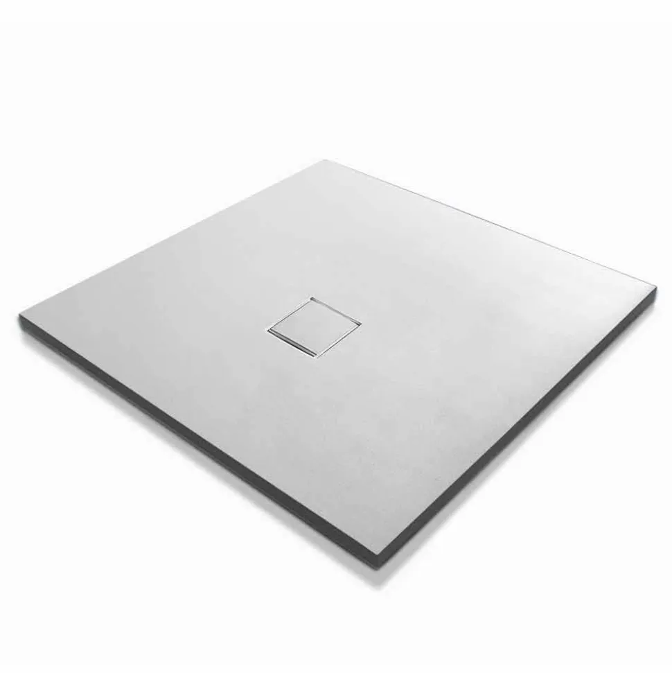 Piatto Doccia Design Quadrato 90x90 in Resina Bianca Effetto Velluto - Estimo