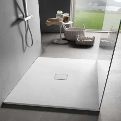 Piatto Doccia Design Quadrato 90x90 in Resina Bianca Effetto Velluto - Estimo