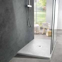 Piatto Doccia Moderno 90x70 in Resina Bianca Effetto Ardesia - Sommo