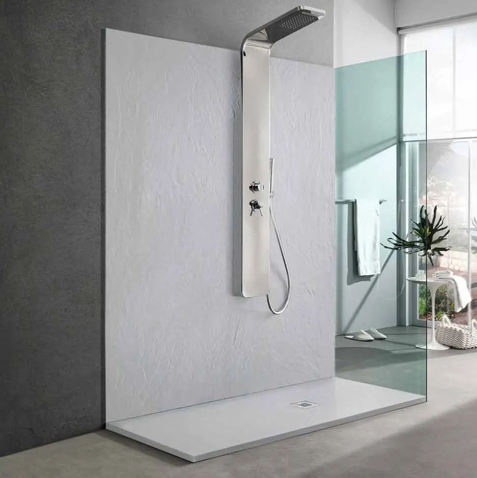 Piatto Doccia 160x70 Design Moderno in Resina Bianca Effetto Ardesia - Sommo