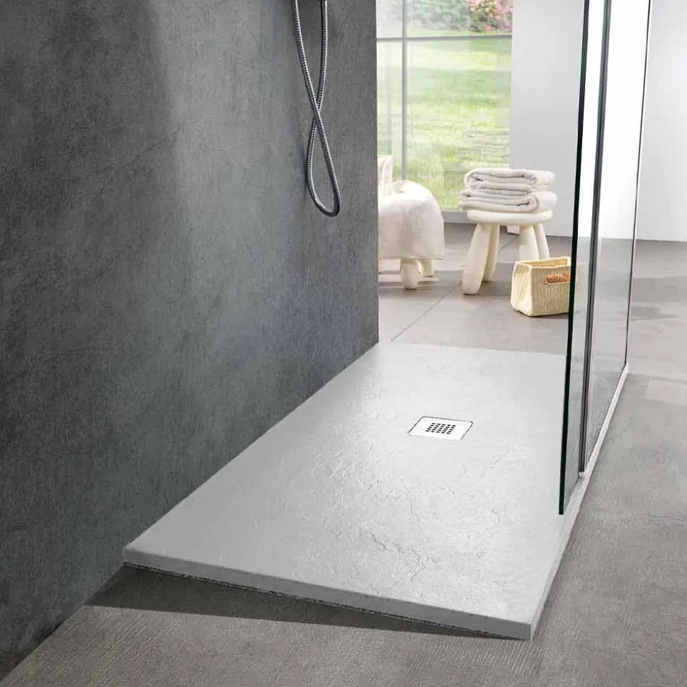 Piatto Doccia 120x70 in Resina Effetto Ardesia con Griglia in Acciaio - Sommo