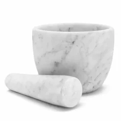 Piccolo Mortaio con Pestello in Marmo Bianco di Carrara Made in Italy - Mirel