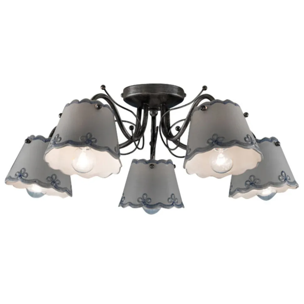 Plafoniera a 3 o 5 Luci in Ceramica Effetto Ricamo Dipinta a Mano - Ravenna