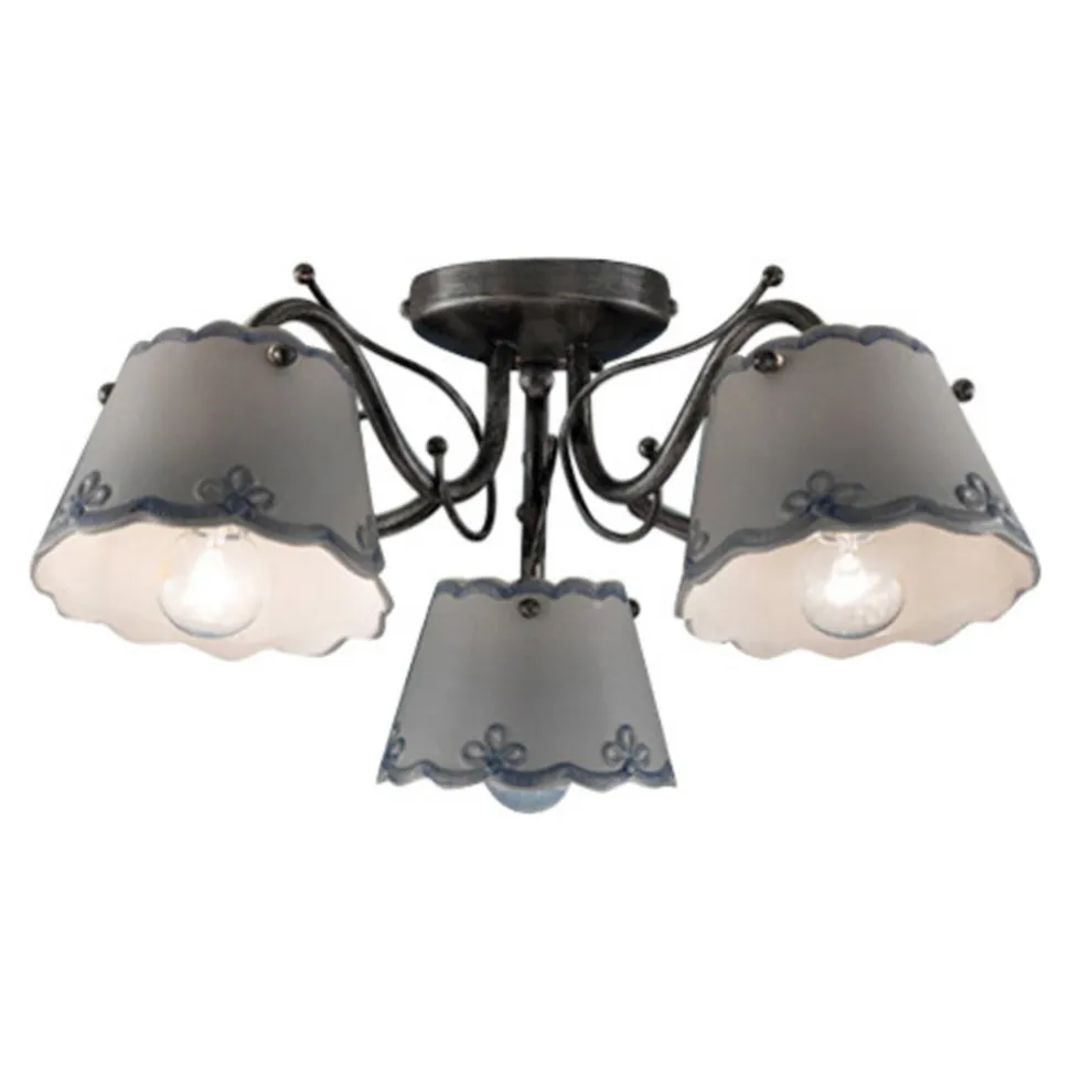 Plafoniera a 3 o 5 Luci in Ceramica Effetto Ricamo Dipinta a Mano - Ravenna