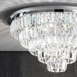 Plafoniera Classica in Metallo Argento e Pendenti in Cristallo - Jerome