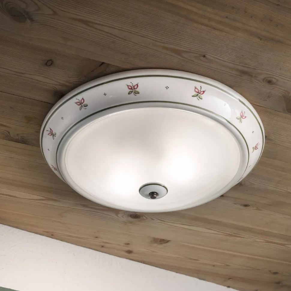 Plafoniera da soffitto tonda in ceramica decorata Ferroluce