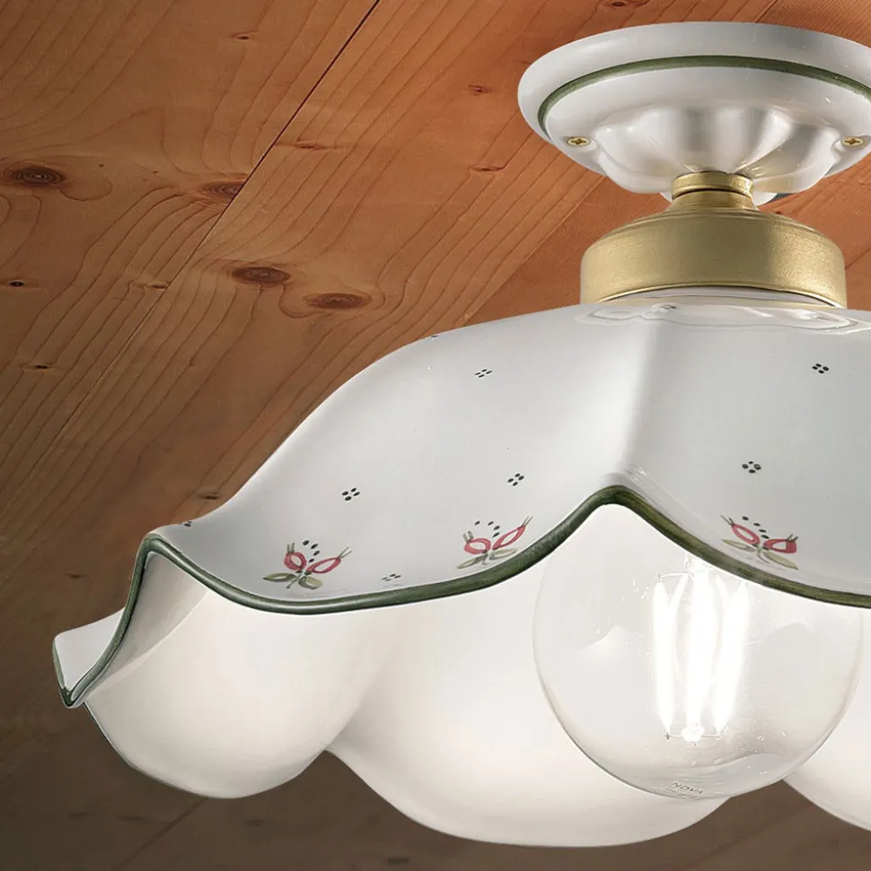 Plafoniera in Ceramica Ondulata e Decorata e Dipinta a Mano - Belluno