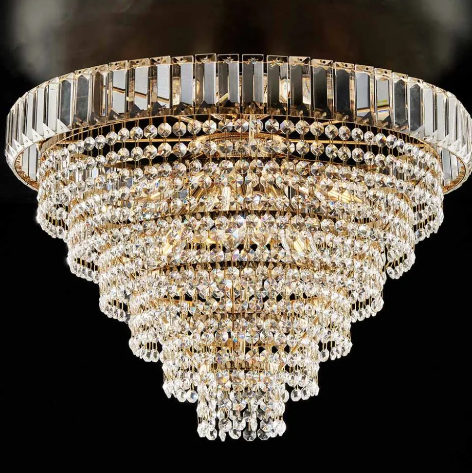 Plafoniera in Ferro Dorato con Strass Made in Italy - Kiev