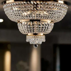 Plafoniera in Ferro Dorato con Strass Made in Italy - Austria