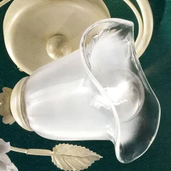 Plafoniera in Ferro, Vetro Sabbiato e Rose di Decoro in Ceramica - Siena