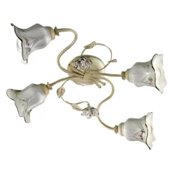 Plafoniera 4 Luci in Metallo e Ceramica con Rose Dipinta a Mano - Pisa