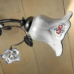 Plafoniera 2 Luci in Metallo e Ceramica con Rose Dipinta a Mano - Pisa