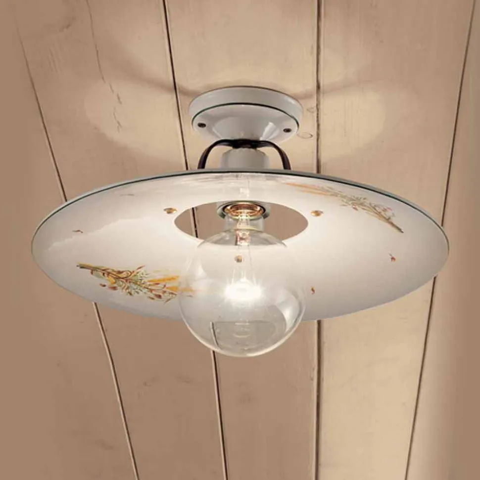 Plafoniera rotonda a soffitto in ceramica decorata Ferroluce