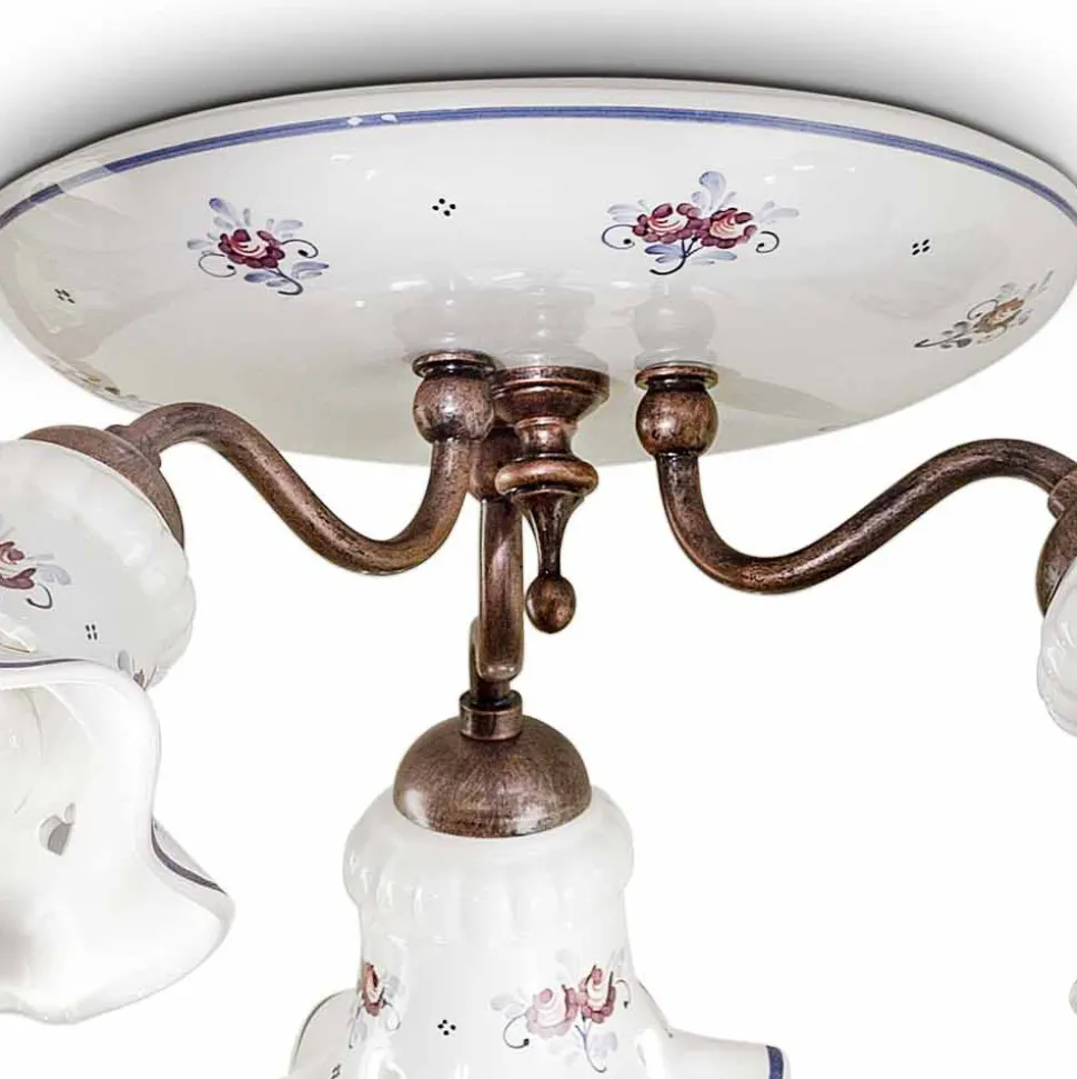 Plafoniera Vintage Artigianale in Ferro e Ceramica Decorata a Mano - Chieti
