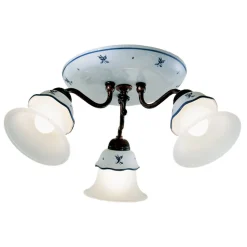 Plafoniera Vintage in Ferro, Vetro e Ceramica Decorata a Mano - Ferrara