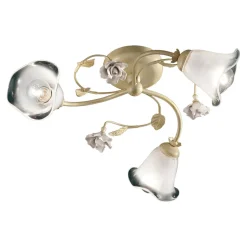 Plafoniera Vintage 3 o 4 Luci in Ferro, Vetro e Rose di Ceramica - Siena
