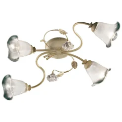 Plafoniera Vintage 3 o 4 Luci in Ferro, Vetro e Rose di Ceramica - Siena