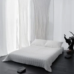 Plaid in Raso di Cotone e Ciniglia con Bordo in Lurex, Gesso o Retrò - Tortoro