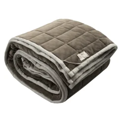 Plaid in Raso di Cotone e Ciniglia con Bordo in Lurex, Gesso o Retrò - Tortoro