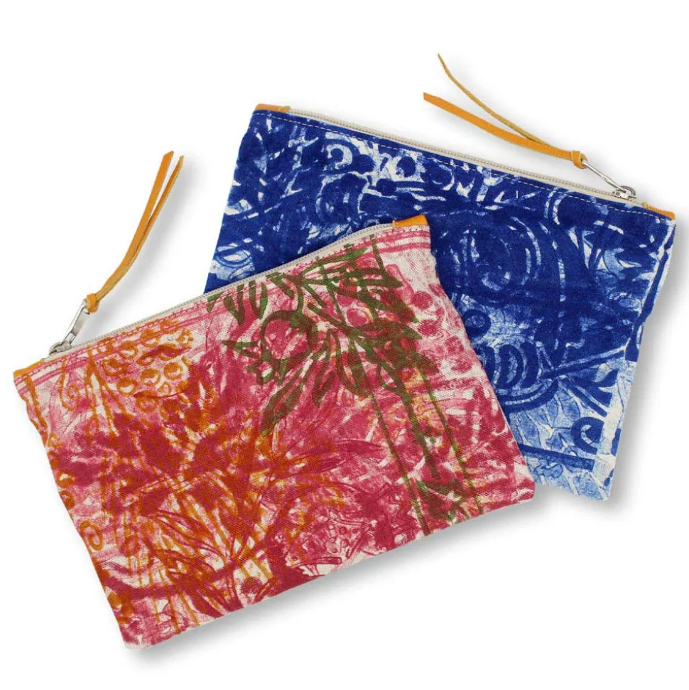 Pochette Artistica Stampata a Mano Pezzo Unico in Cotone, 2 Pezzi