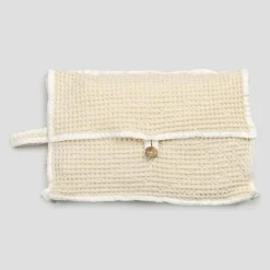 Pochette in Cotone Nido d'Ape Bianco Naturale con Bottone Madreperla - Anteha