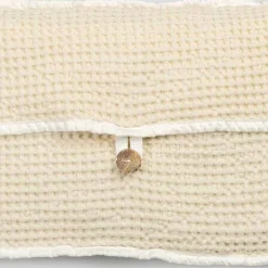 Pochette in Cotone Nido d'Ape Bianco Naturale con Bottone Madreperla - Anteha