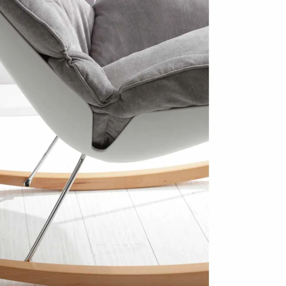 Poltrona a dondolo con cuscino soft grigio sfoderabile moderna Acacia
