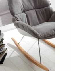 Poltrona a dondolo con cuscino soft grigio sfoderabile moderna Acacia