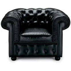 Poltrona Classica Rivestita in Pelle con Piedini in Legno Made in Italy - Idra