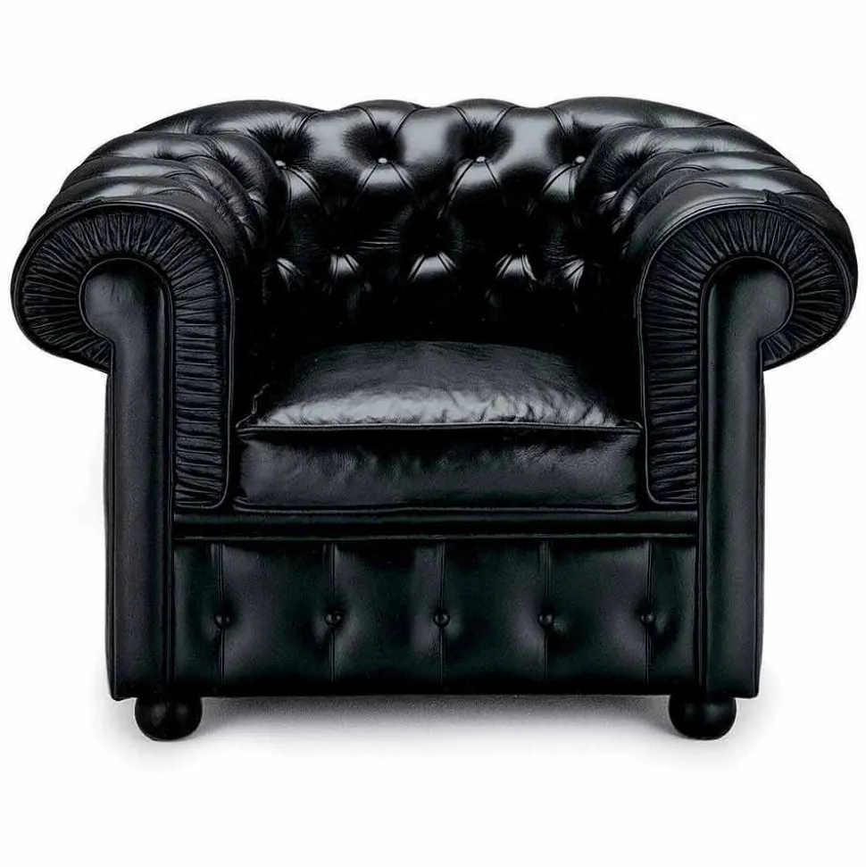 Poltrona Classica Rivestita in Pelle con Piedini in Legno Made in Italy - Idra
