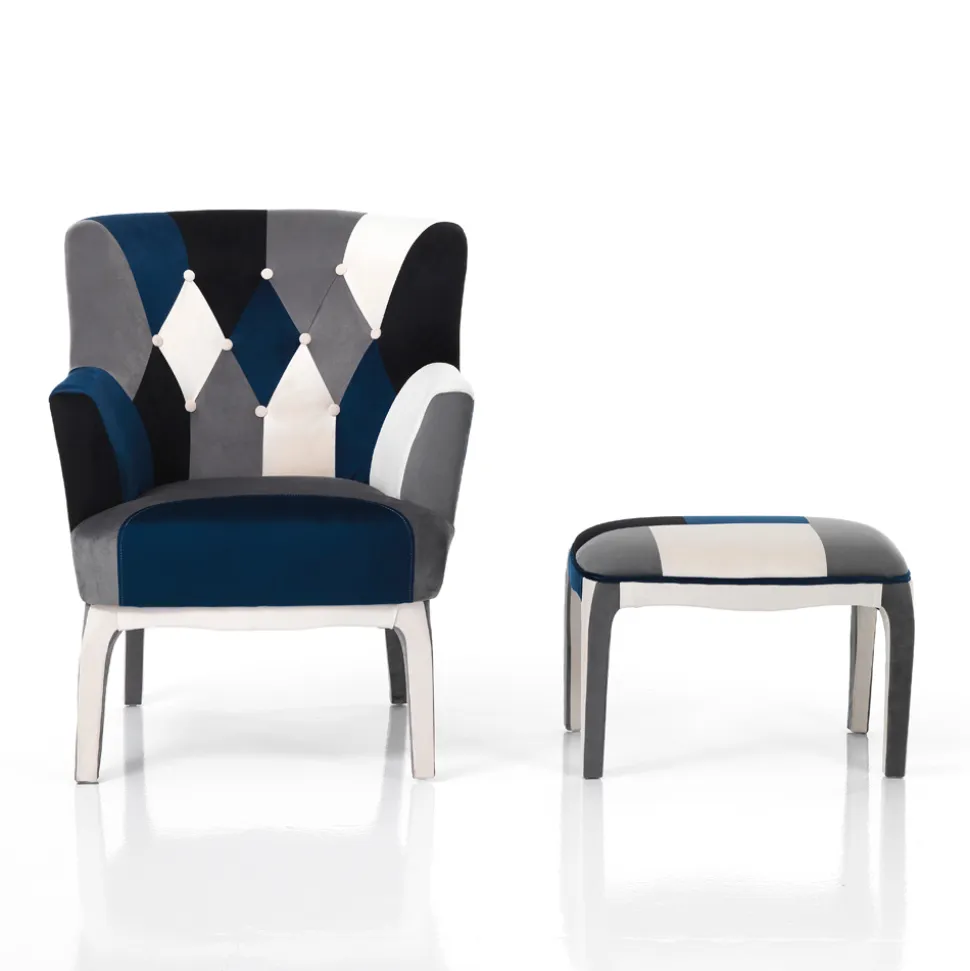 Poltrona con Pouf in Tessuto Patchwork - Bromo